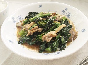 stir fried kailan with oyster sauce and mushrooms