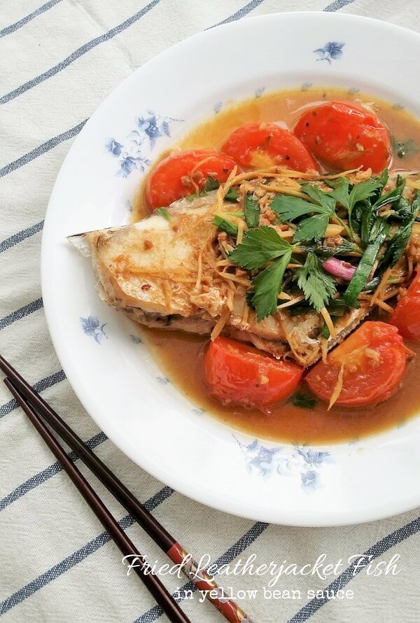 fried leatherjacket fish in yellow bean sauce