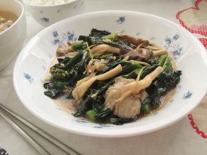 stir fried kailan with mushrooms and oyster sauce