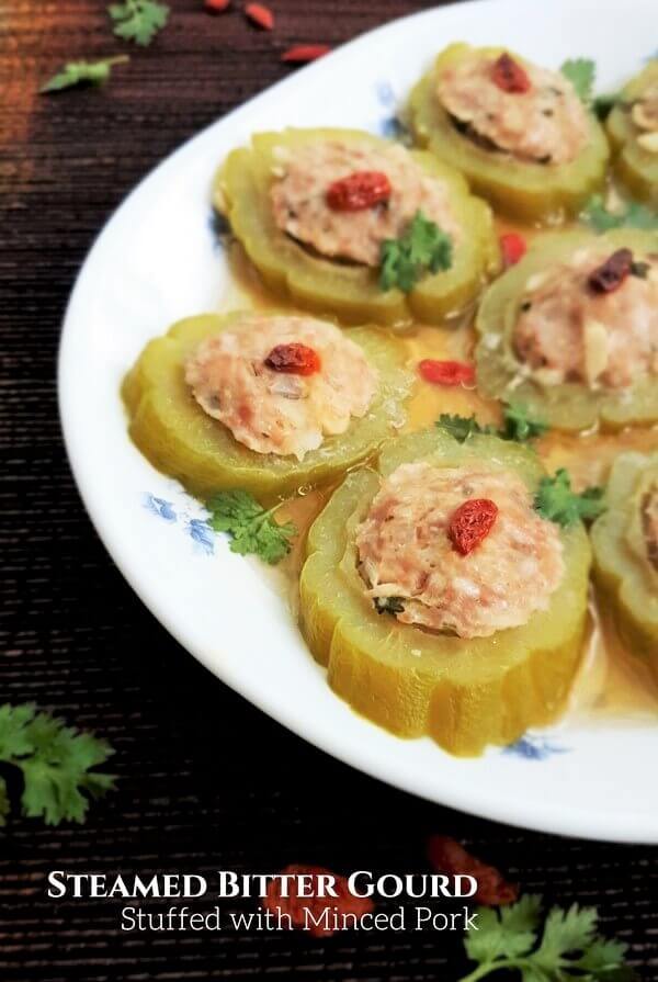 Steamed stuffed bitter gourd with minced pork