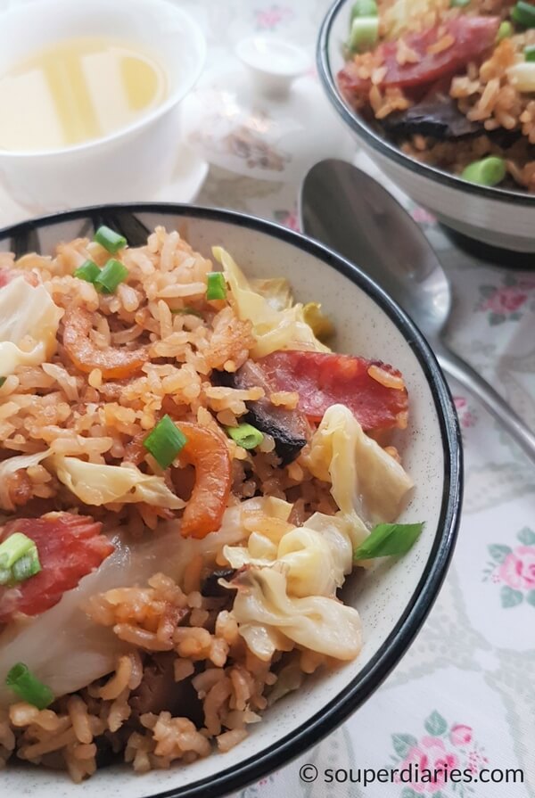 Chinese Sausage with Cabbage Rice