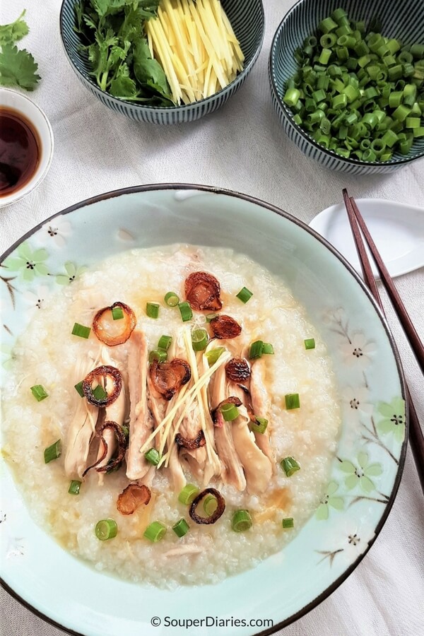 Chinese Congee Recipe with Chicken and Dried Scallops - Souper Diaries