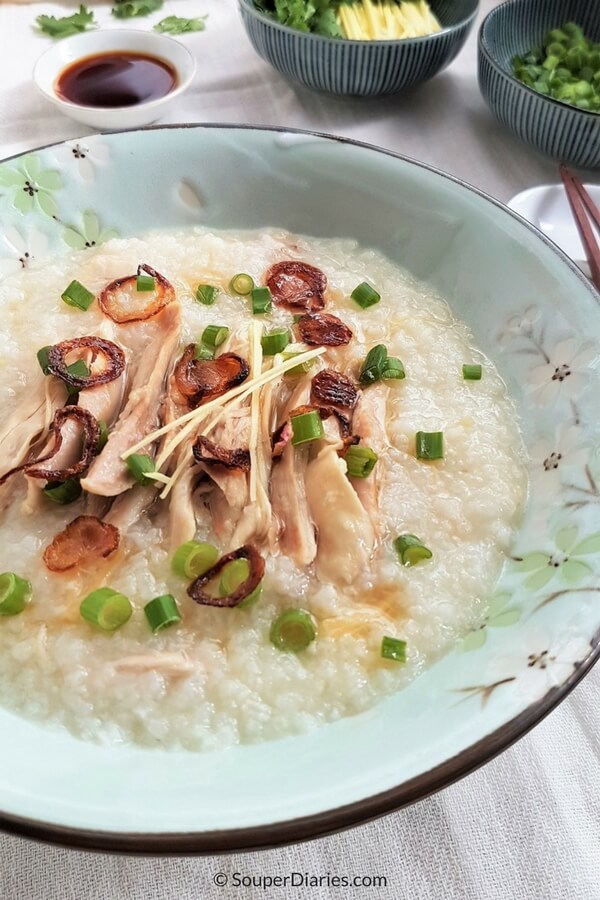 Chinese Congee Recipe with Chicken and Dried Scallops - Souper Diaries