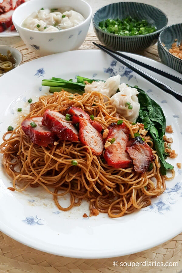 Dry wonton noodles with char siu