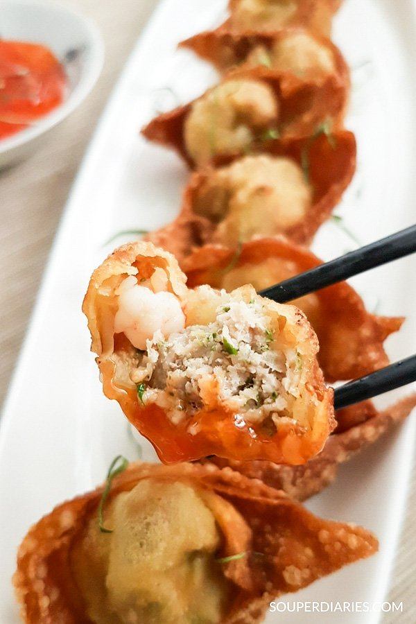 Thai style fried wonton with kaffir lime leaves